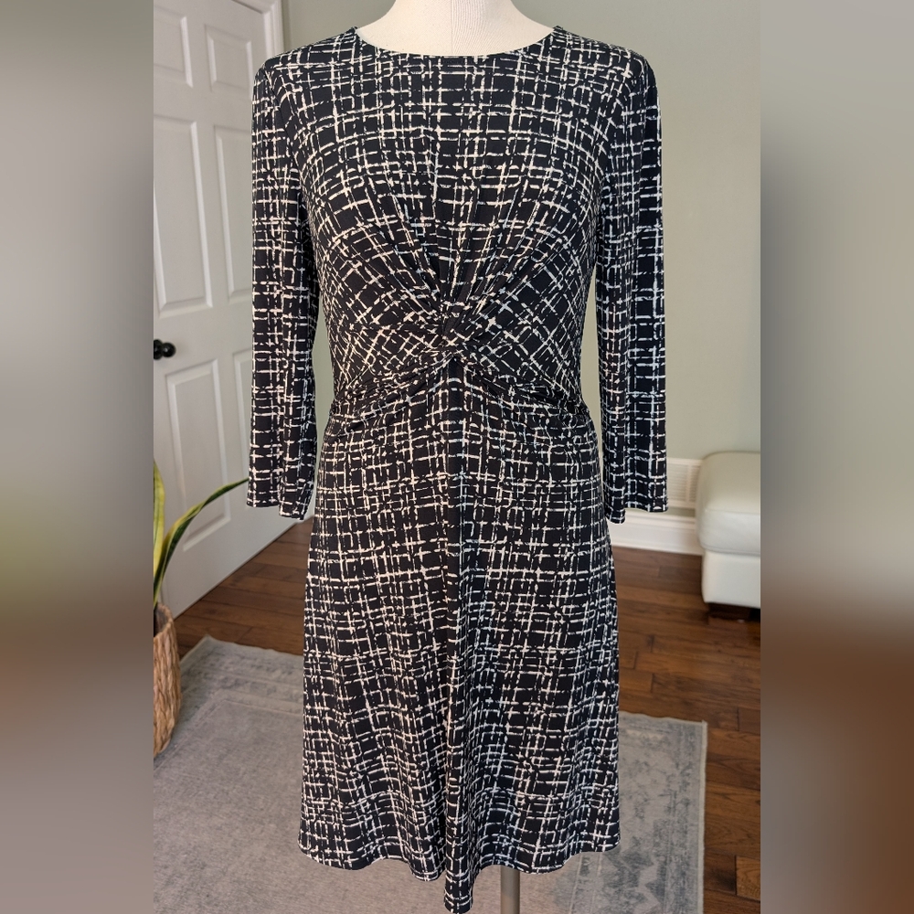 Vince Camuto Black White Dress Knot 3/4 Sleeves Work Office Size 6